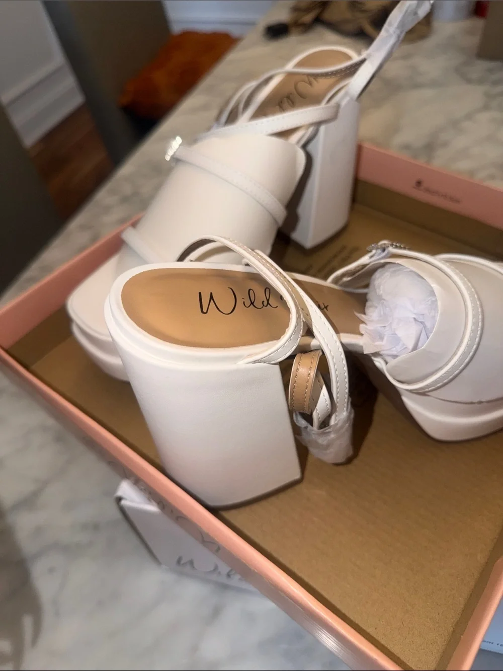 White Platform Block Heel Sandals with Ankle Strap